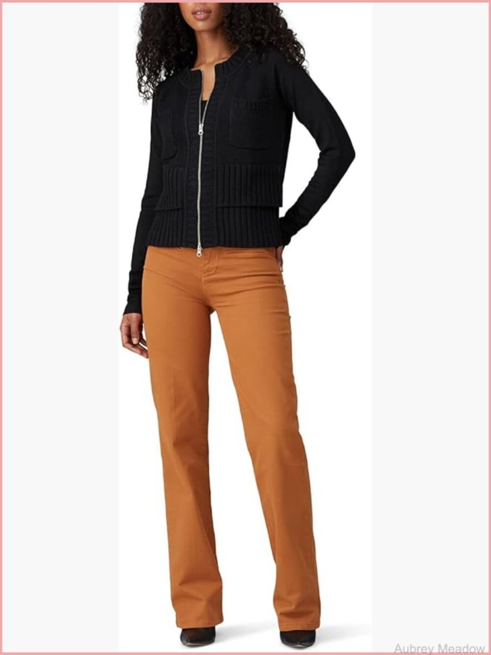 Oversized Zip-Up Knit Cardigan Sweater - Loose Fit Crew Neck Long Sleeve
